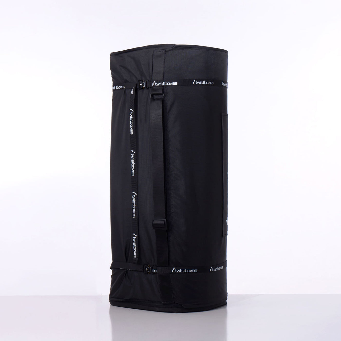 Twistboxes rollable roof box backside view in compact rolled position